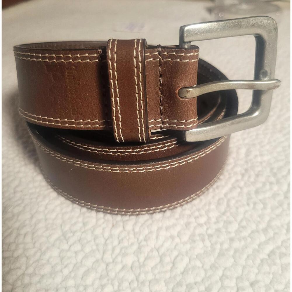Timberland Pro Boot Full-Grain Leather Belt Brown Nickel Buckle - Size 40
